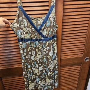 Floral Sleeveless Dress - Brown and Blue